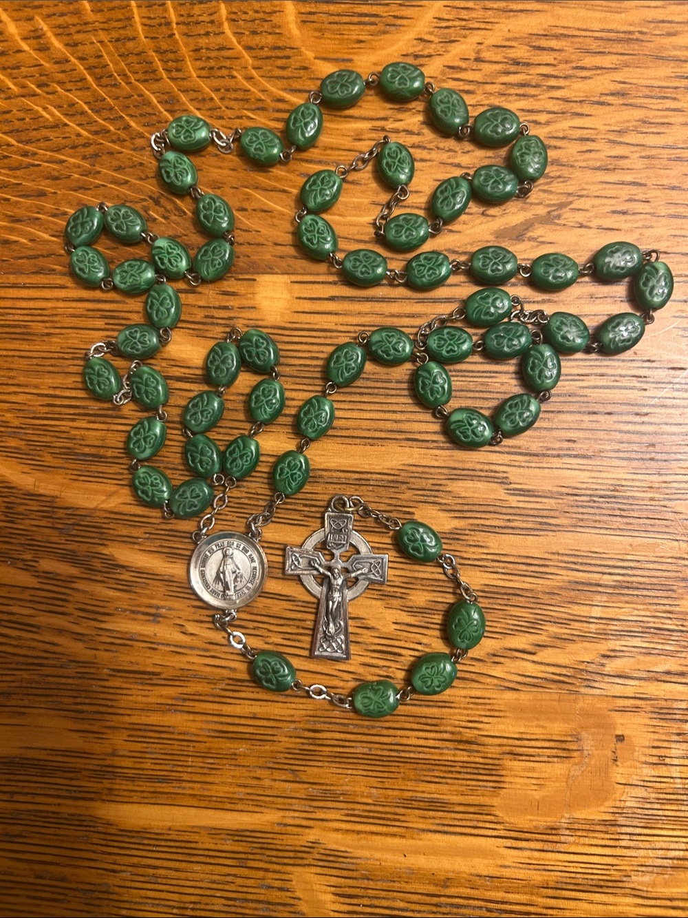 Creed Traditional Celtic Irish Shamrock Bead Rosary Crucifix & Miraculous Medal